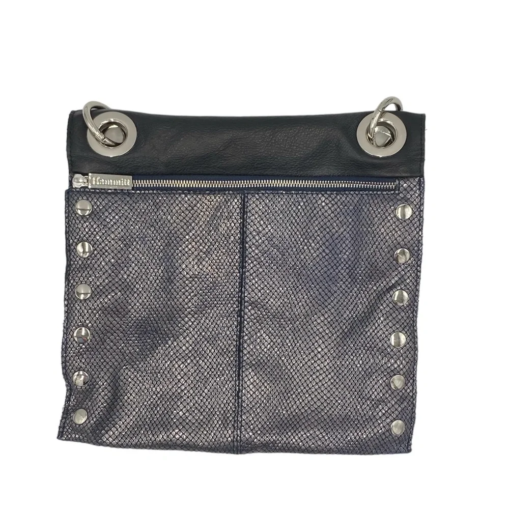 Hammitt Montana Large Reversible Black and Gray/Blue Leather Crossbody Bag - Picture 4 of 10